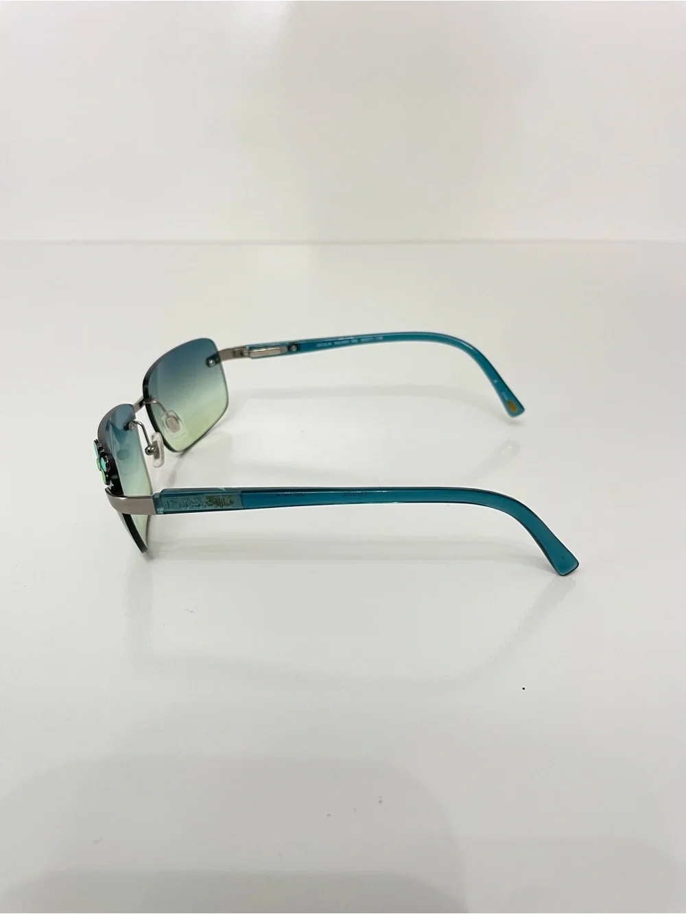 Fossil Vintage Y2K Cecelia Square Rimless Teal Butterfly Sunglasses